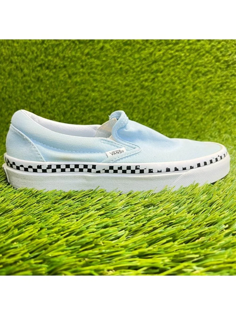 Vans Classic Slip-On Womens Size 5 Blue White Athletic Skateboard Shoes Sneakers